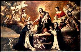 The Virgin Mary and other saints pray the Rosary